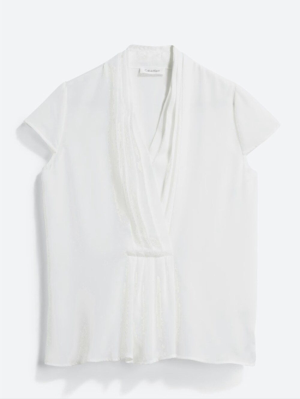 Calvin Klein White Draped Surplice Cap-Sleeve Blouse